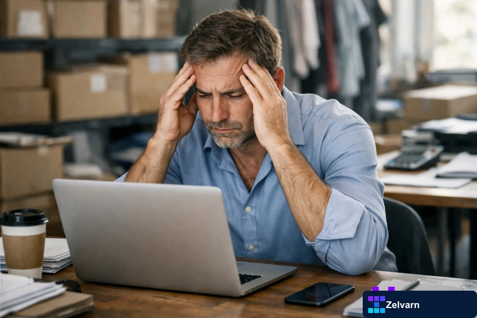 Stressed business owner on laptop