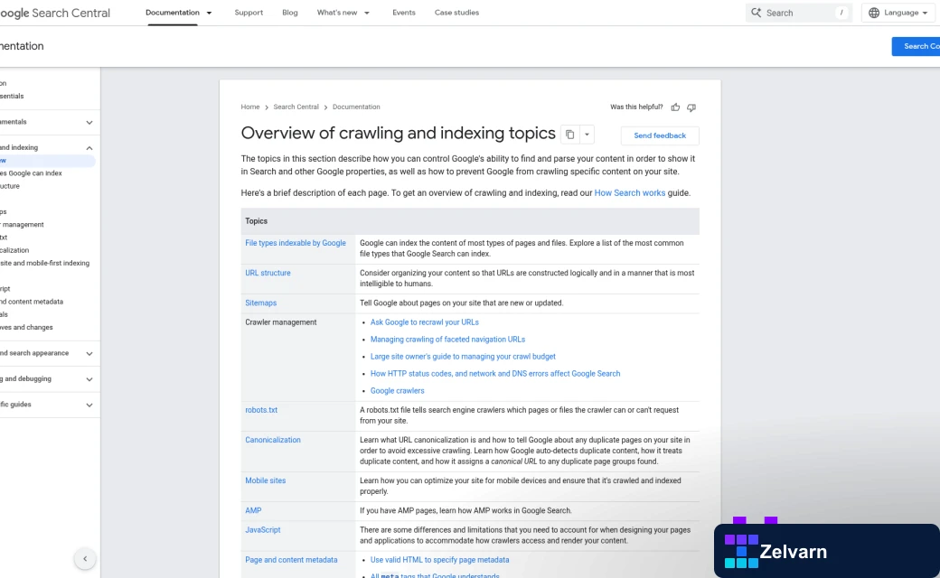 Screenshot of https://developers.google.com/search/docs/crawling-indexing